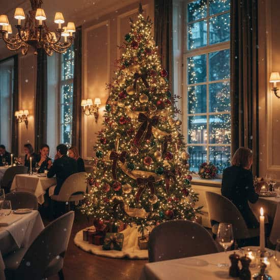 Sapin installé dans la salle d'un restaurant à Versailles par Mon Arbre de Noël