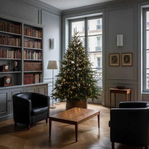 sapin de noel installé dans un cabinet d'avocat à paris 1er arronidissement mon arbre de noel